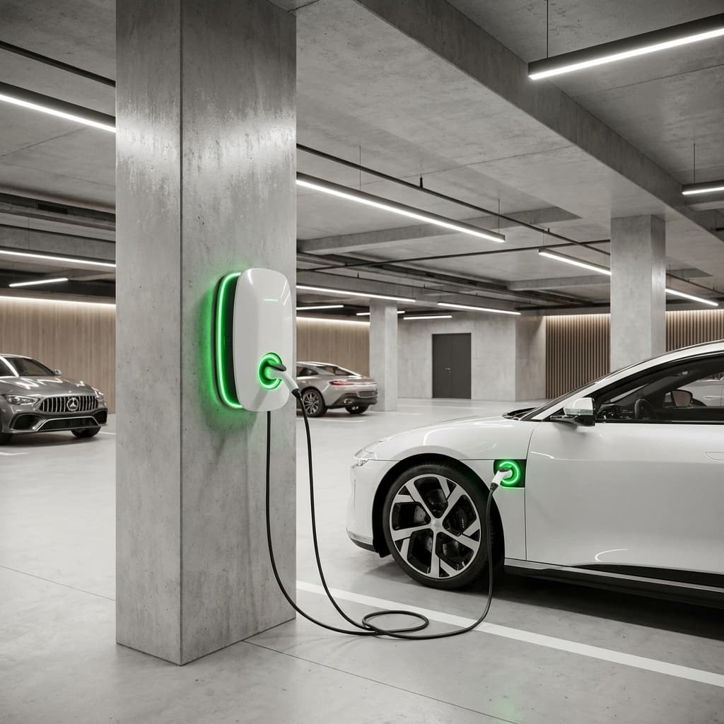 Installation borne recharge parking souterrain